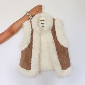 Tan Suede Furry Vest | Old Navy